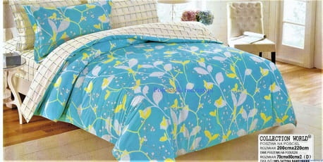 Komplet pościeli dwustronnej 160x200 cm Błekitna Liście