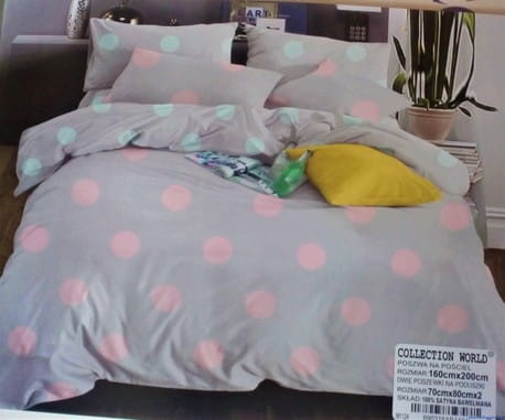 Komplet pościeli dwustronnej 140x200cm grochy różowo zielone