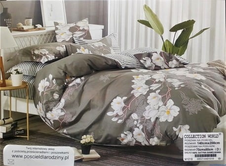 Komplet pościeli dwustronnej 140x200cm szara z kwiatami