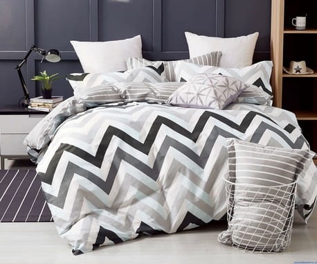 Komplet pościeli dwustronnej 200x200cm wzorzysta zygzak popiel biel