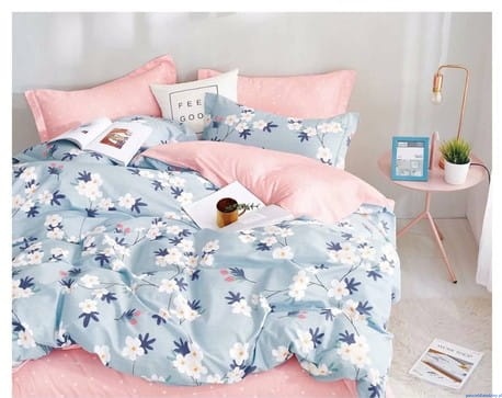 Komplet pościeli dwustronnej 200x220 cm drobne kwiatki niebieskim