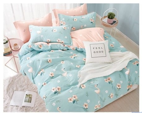 Pościel dwustronna turkusowa 200x220cm flamingi