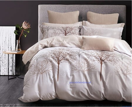 Komplet pościeli dwustronnej bawełna satynowa 200x220cm drzewa popielato brązowa