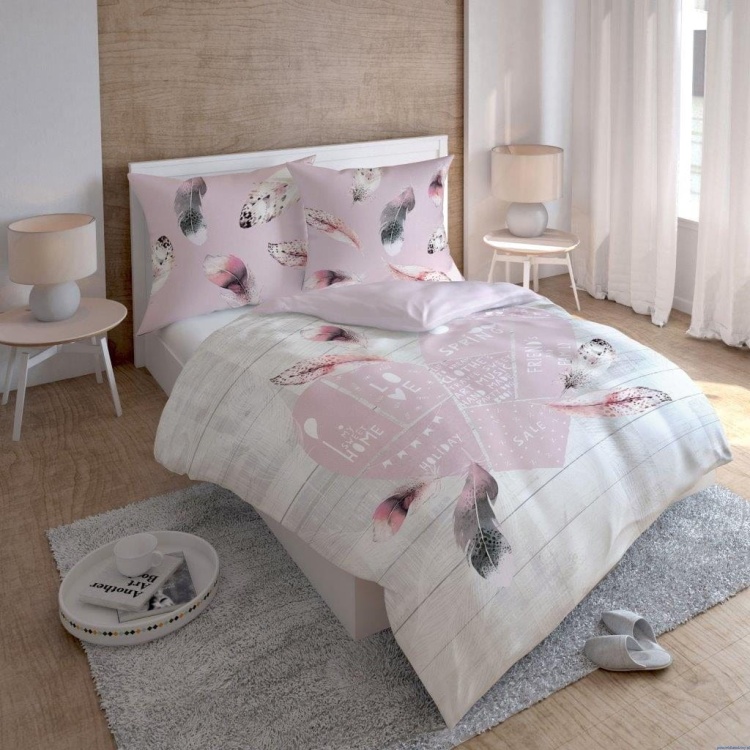SJC-021.jpg Komplet pościeli z bawełny dwustronnej 200x220cm pióra serce łapacz