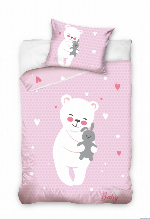 Komplet pościeli dwustronnej dla dzieci miś 100x135 cm serduszka i kropeczki różowa baby191038c sim.jpg