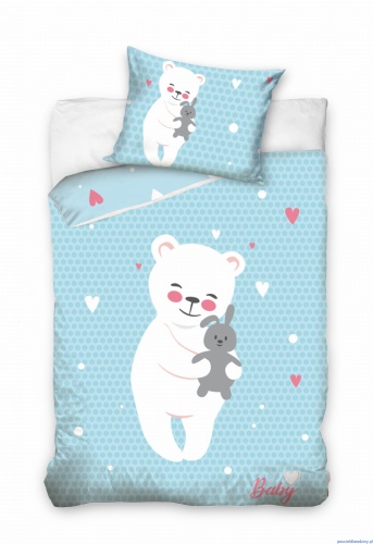 Komplet pościeli dwustronnej dla dzieci miś 100x135 cm serduszka i kropeczki turkusowa sim.jpg