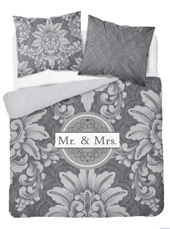 Pościel z bawełny dwustronnej 160x200cm popielato grafitowa mr & mrs poscieldlarodziny.pl