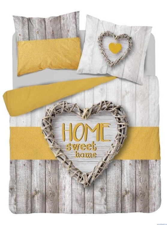 Pościel z bawełny dwustronnej 200x220cm złoty drzewo serce popielate