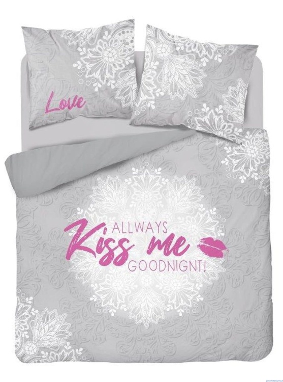 Pościel z bawełny dwustronnej 200x220cm ALWAS KISS ME RÓŻOWO POPELATA Z BIAŁYM