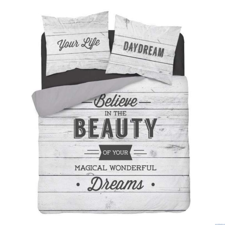 Pościel z bawełny dwustronnej 160x200cm Dreams biel popiel czarna