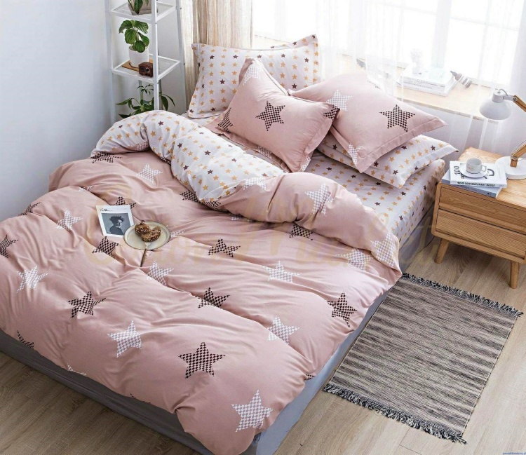 Komplet pościeli dwustronnej 160x200 cm Gwiazdki beżowe  1108 Cotton World