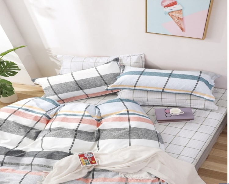 Komplet pościeli dwustronna 200x220cm pastelowe kolory kratka - poscieldlarodziny.pl