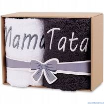 Komplet ręczników 2x 50x100cm Mama Tata z kokardką biel grafit