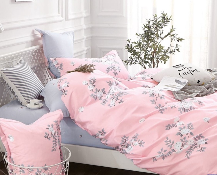 Komplet pościeli dwustronnej 160x200 cm w kwiaty różowo popielata