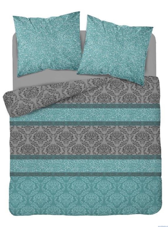 Komplet pościeli z bawełny satynowej 200x220cm zielono popielata we wzorek  3413_B.jpg