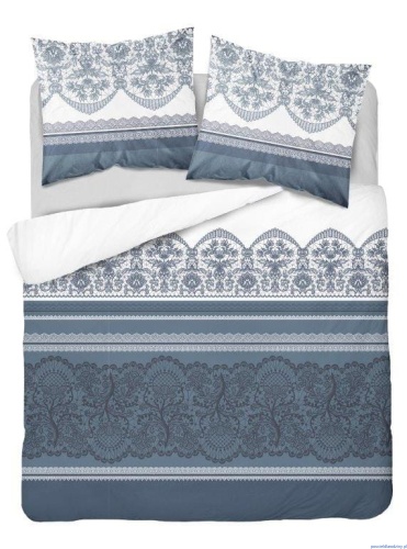 Komplet pościeli z bawełny satynowej 160x200cm granatowo biała wzór koronka 3416 A.jpg