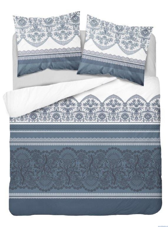 Komplet pościeli z bawełny satynowej 160x200cm granatowo biała wzór koronka 3416 A.jpg