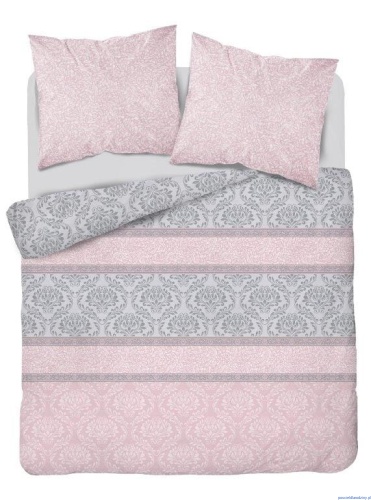 Komplet pościeli z bawełny satynowej 200x220cm różowo popielata w listeczki   3413_A.jpg
