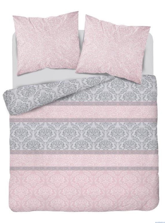 Komplet pościeli z bawełny satynowej 200x220cm różowo popielata w listeczki   3413_A.jpg