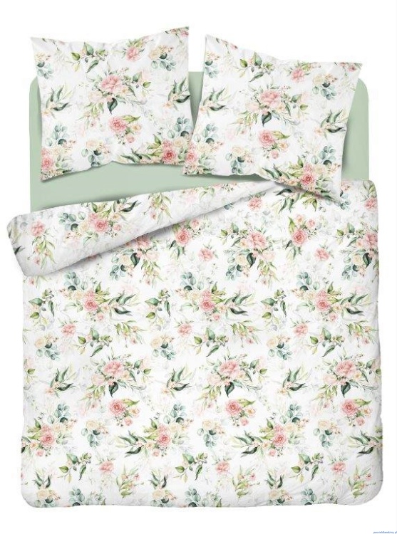 Komplet pościeli z bawełny 200x220cm kwiaty zielono różowe  3500_A (1).jpg