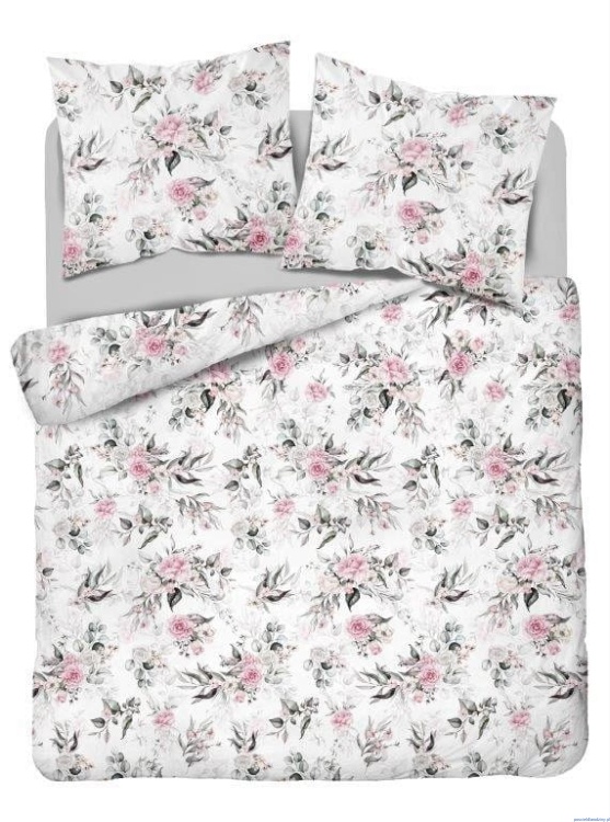 Komplet pościeli z bawełny 200x220cm kwiaty różowe popielate liście   3500_B.jpg