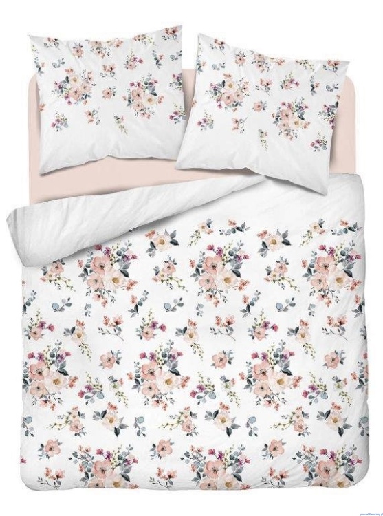 Komplet pościeli 200x220cm z  satyny w pudełku kwiaty morelowe biała  3489_B.jpg