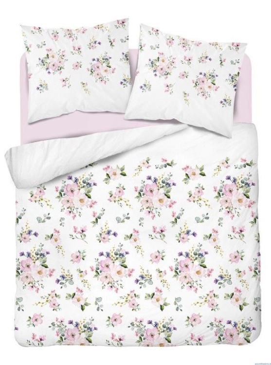 Komplet pościeli 200x220cm z bawełny satynowej w pudełku kwiaty zielone liście 3489A