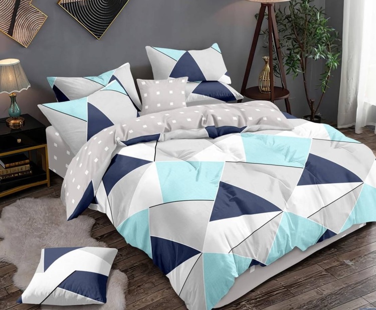 Komplet pościeli 200x220cm dwustronnej popiel turkus biała asymetria
