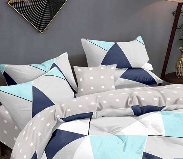 Komplet pościeli 200x220cm dwustronnej popiel turkus biała asymetria