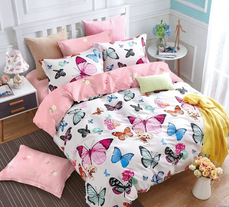 Komplet pościeli dwustronnej bawełna satynowa 200x220  cm motylki duże poscieldlarodziny.pl