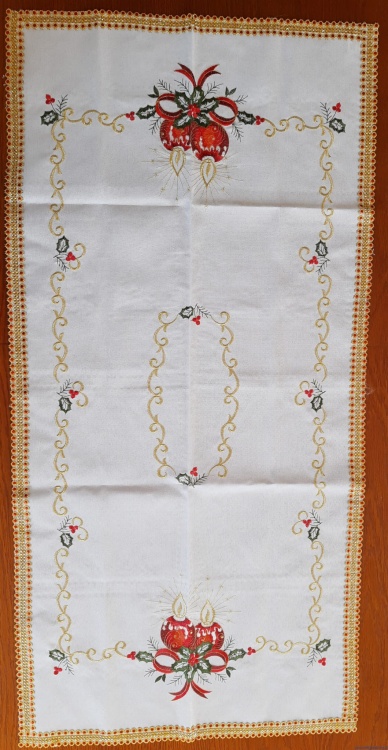 Bieżnik Świąteczny haftowany 40x150cm złoto czerwone cyrkonie