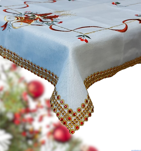 Bieżnik Świąteczny haftowany 40x150cm złoto czerwone cyrkonie