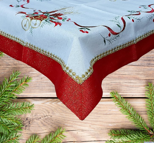 Bieżnik Świąteczny z gipiurą  60x120cm czerwono biały złote cekiny i nitka Haftowane świece
