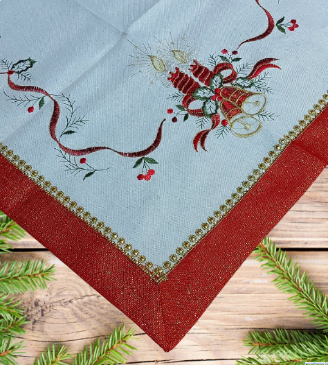 Bieżnik Świąteczny z gipiurą 60x120cm czerwono biały złote cekiny i nitka Haftowane świece