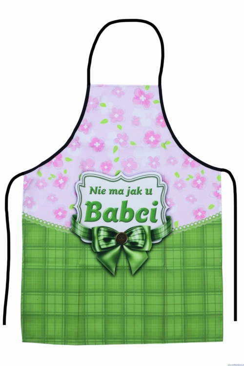 Fartuch kuchenny dla Babci z kokardką zielono różowy Nie ma jak u Babci