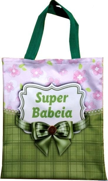 Torba na zakupy dla Babci z kokardką zielono różowy Super Babcia