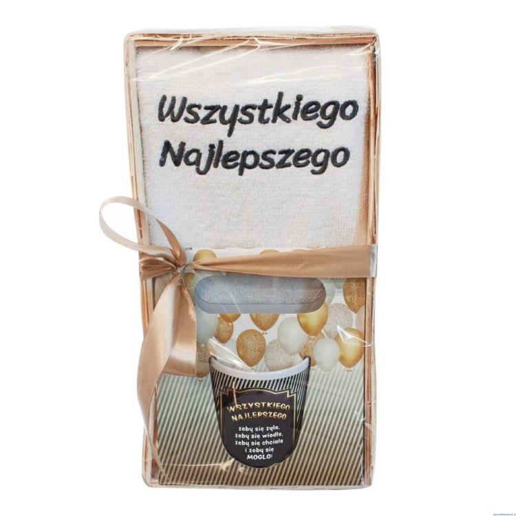 Zestaw na Urodziny ręcznik grafit z kubkiem Wszystkiego Najlepszego