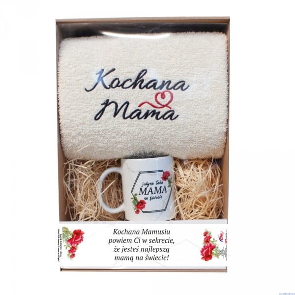 Dzień Mamy - zestaw ręcznik Kochana mama + kubek kochanej mamy