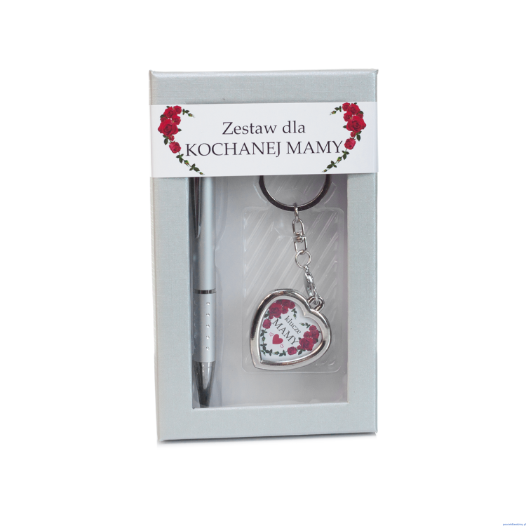 Zestaw dla Kochanej Mamy + długopis z diamencikami + brelok serce z napisem Klucze mamy kolor srebrne