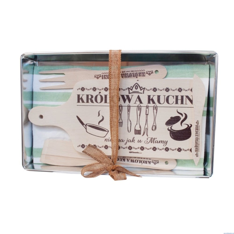 Zestaw kuchenny dla Królowej Mamy -blacha do pieczenia ściereczka nalęsnikówka widelec deska