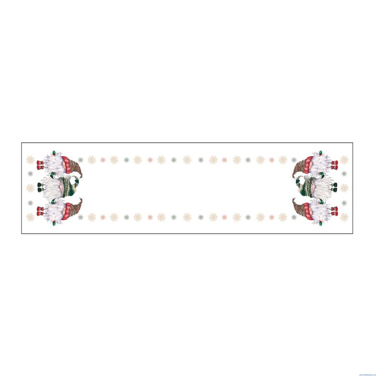 Bieżnik 38x140cm wodoodporny GNOM zielono czerwony śnieżynki białe tło