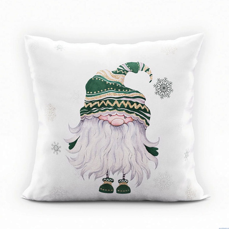 Bieżnik 38x140cm wodoodporny GNOM zielono czerwony śnieżynki białe tło