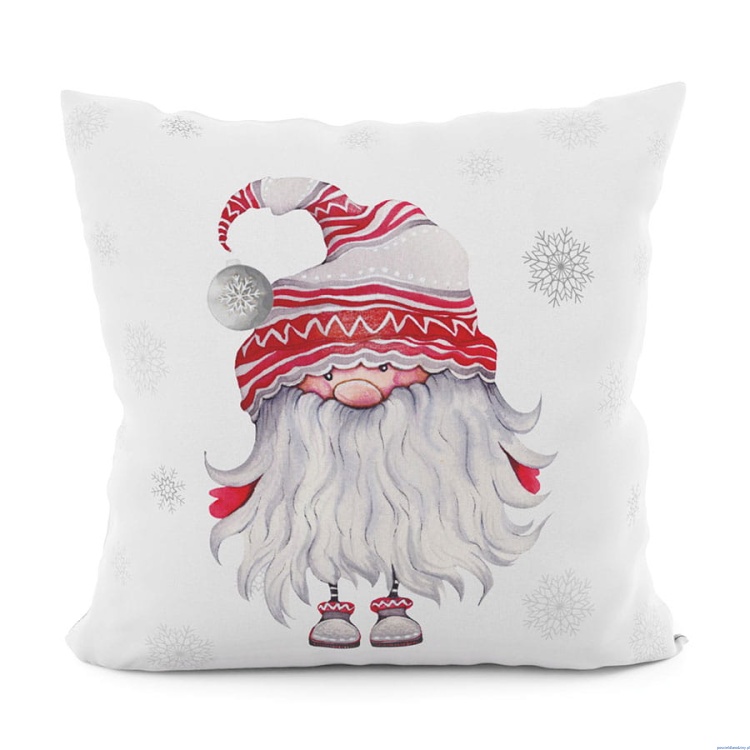 Bieżnik 38x140cm wodoodporny GNOM zielono czerwony śnieżynki białe tło