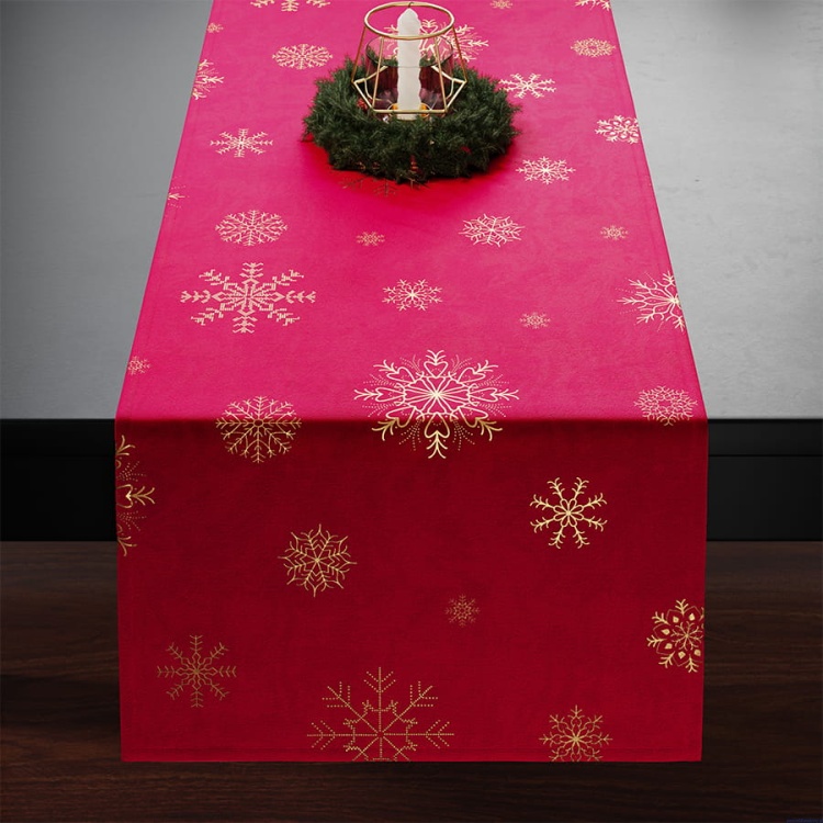 Bieżnik świąteczny 40x140cm velvetowy złote śnieżki wodoodporny