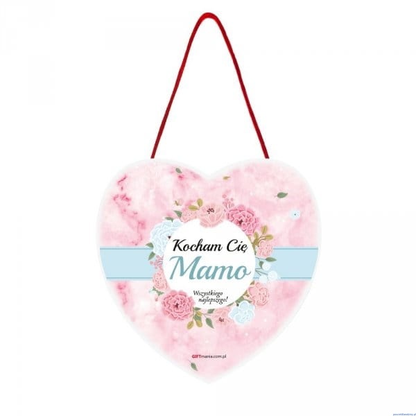 Tabliczka dla mamy w kształcie serca w kwiaty Kocham Cię mamo
