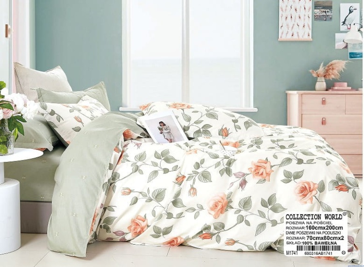 m1741.jpg Pościel bawełna satynowa 200x220 cm dwustronna w róże herbaciane