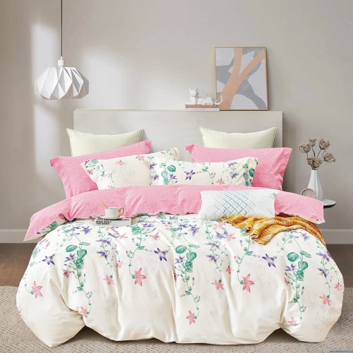 Komplet pościeli dwustronnej bawełna satynowa 200x220 cm różowe kwiatki