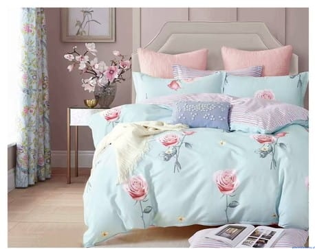 Pościel dwustronna rozmiar 200x220 błękitna w róże