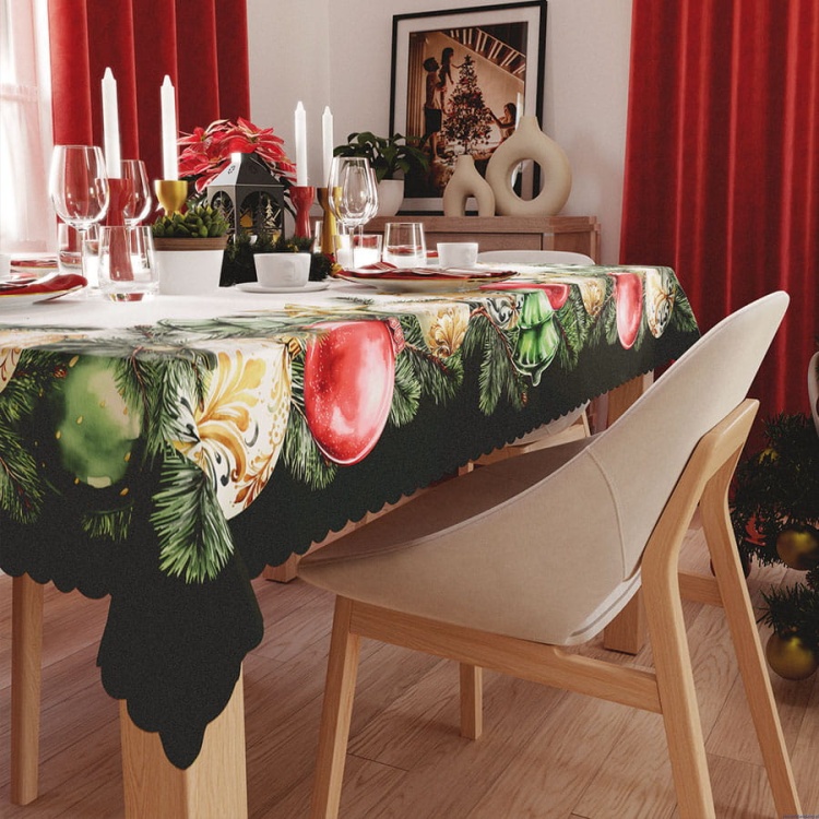 Obrus 110x160cm wodoodporny bombki złote gwiazdki