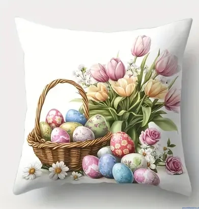 poszewka wielkanocna króliczek pisankikolorowe 45x45.webp